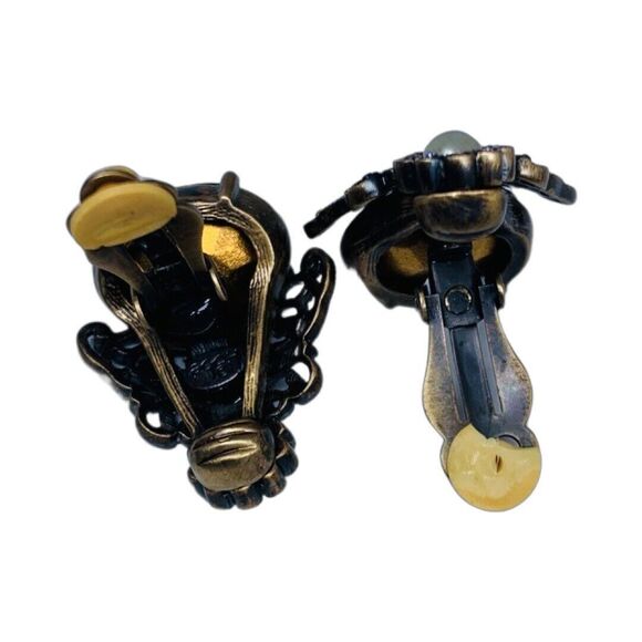 Hobe Crystal Filagree Clip On Earrings 2" Signed Legendary Splendor Jewels - Picture 12 of 15